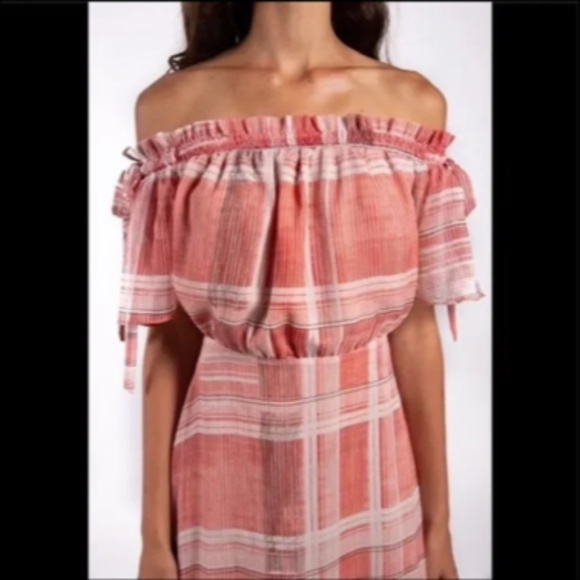 Lenon x Anthropologie Plaid Off Shoulder Tiered Maxi Dress Red/Pink Size M - NWT - Picture 4 of 16